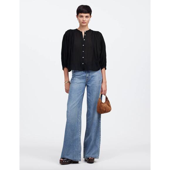 Madewell Balloon Sleeve Top Blouse Black Lightweight Cotton Blend Boho XXL NWT - Picture 6 of 13